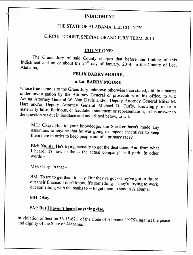 Indictment Documents Include Transcript of Matt Hart Questioning Moore