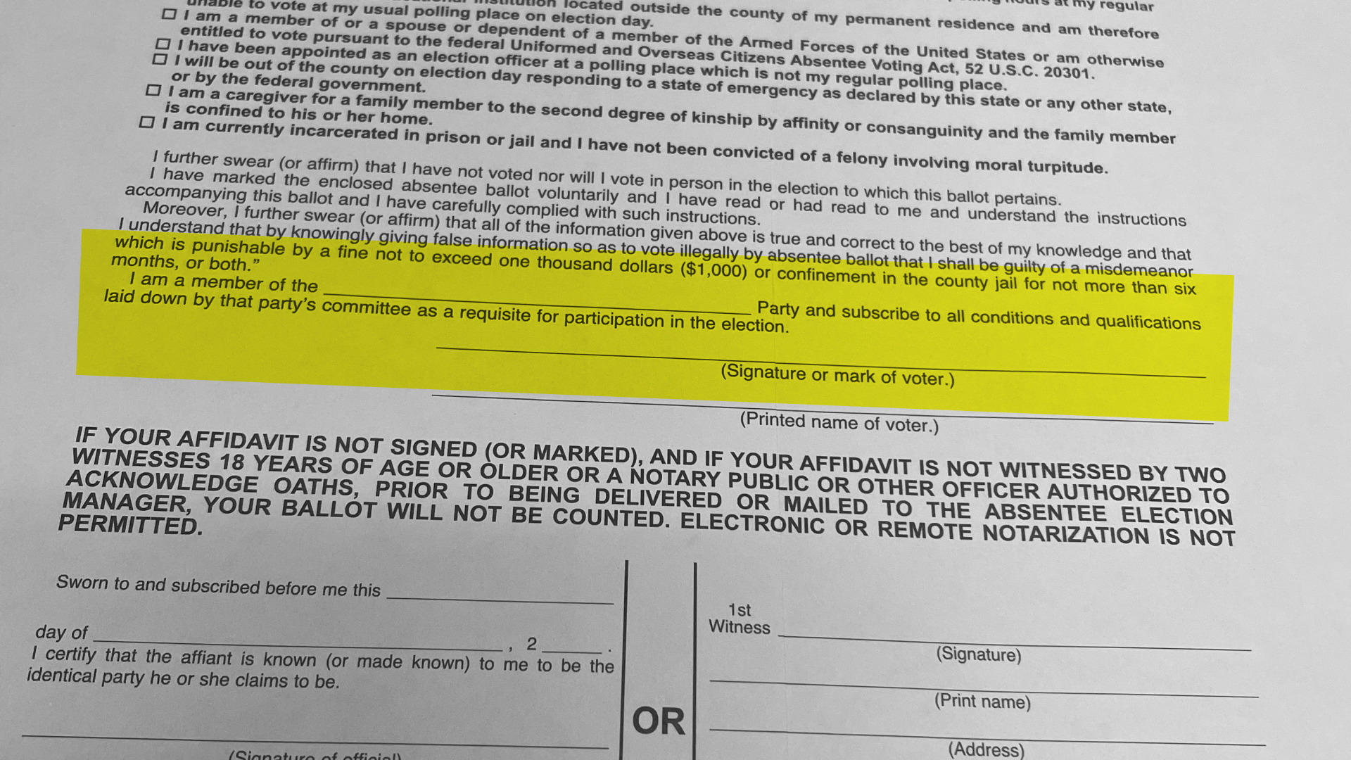 Why do you need to declare party affiliation when filling out your absentee affidavit?