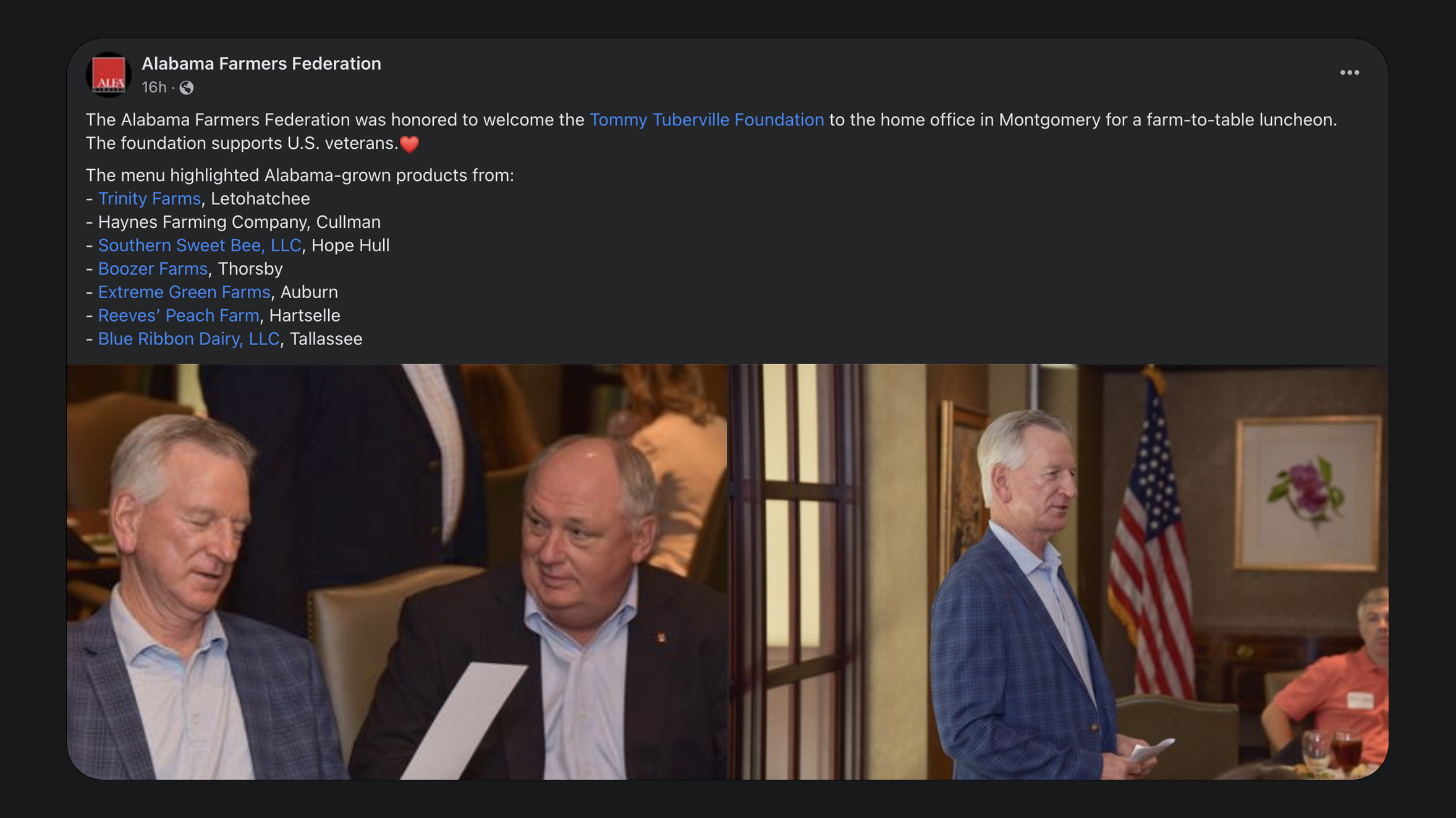 After military spouses blast Tuberville, the Farmers Federation honors him