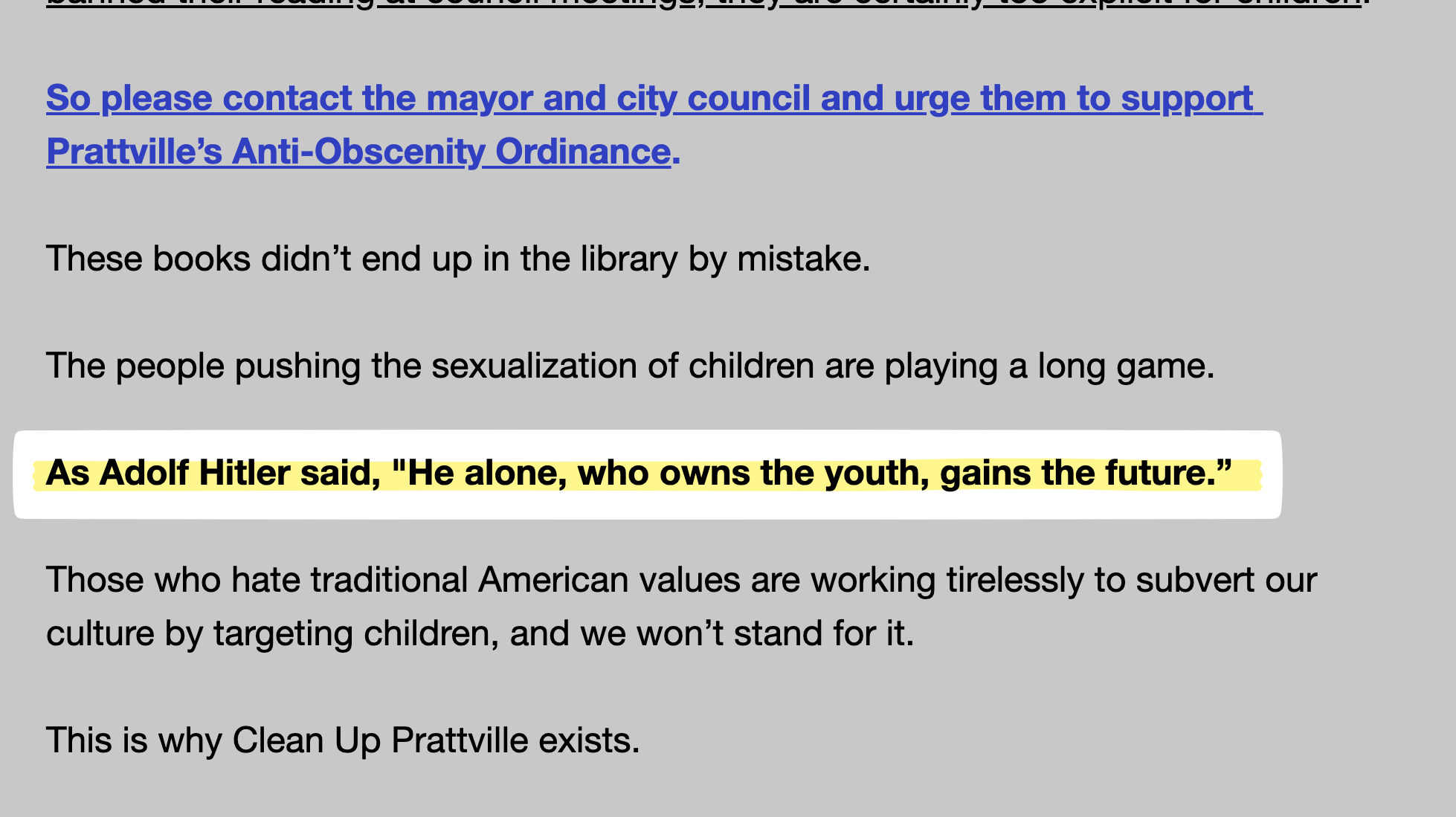 Clean Up Alabama quotes Hitler in July email