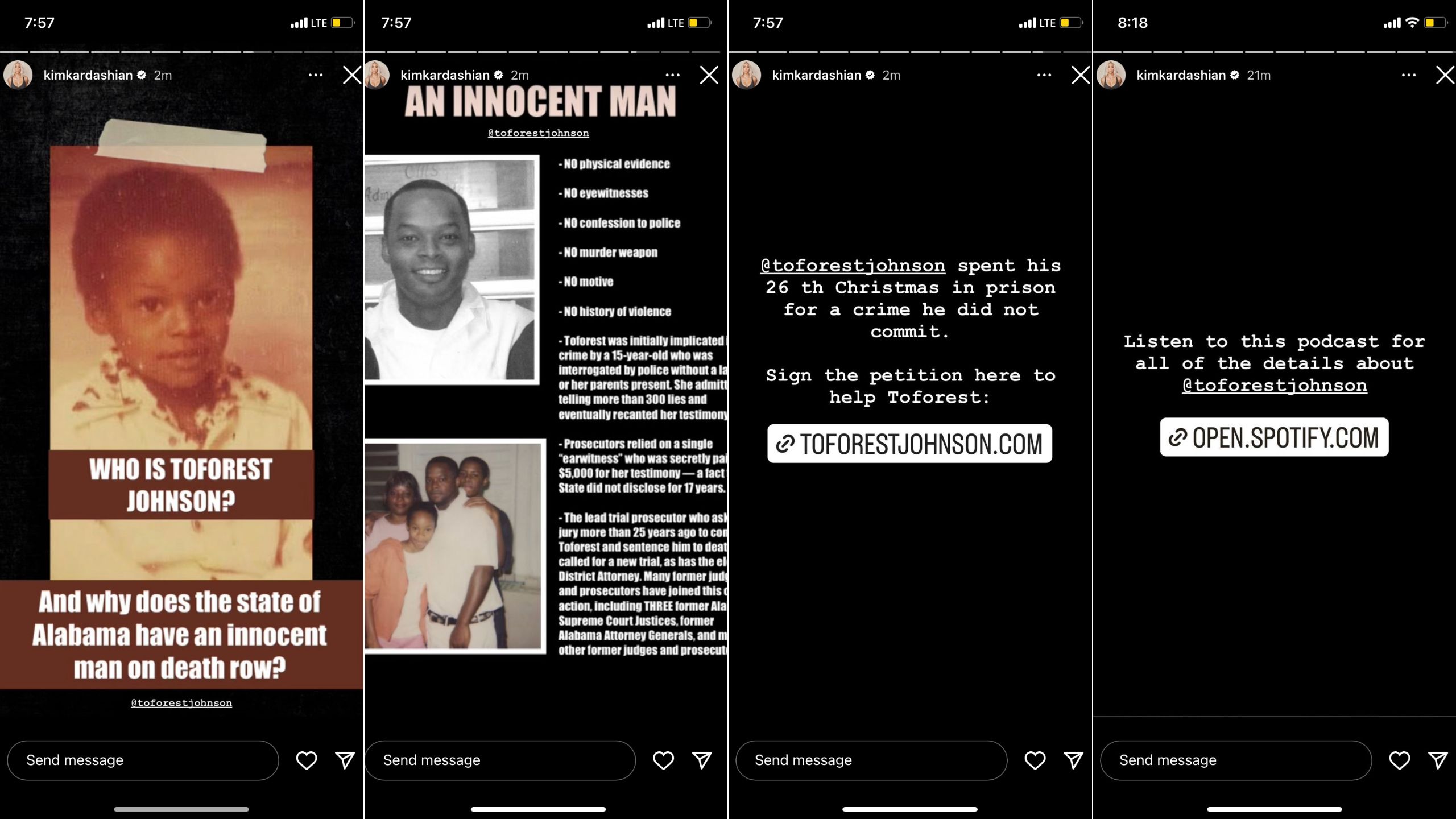 Kim Kardashian: Toforest Johnson is an innocent man