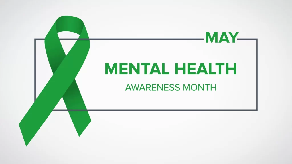 Mental Health Awareness Month in May. Raising awareness of mental health. Control and protection. Prevention campaign. Medical health care design. Vector illustration