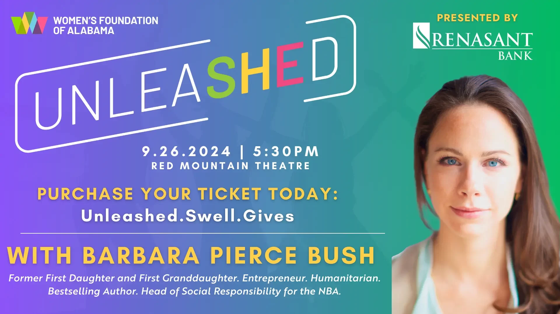 Women’s Foundation of Alabama announces “Unleashed” event with Barbara Pierce Bush