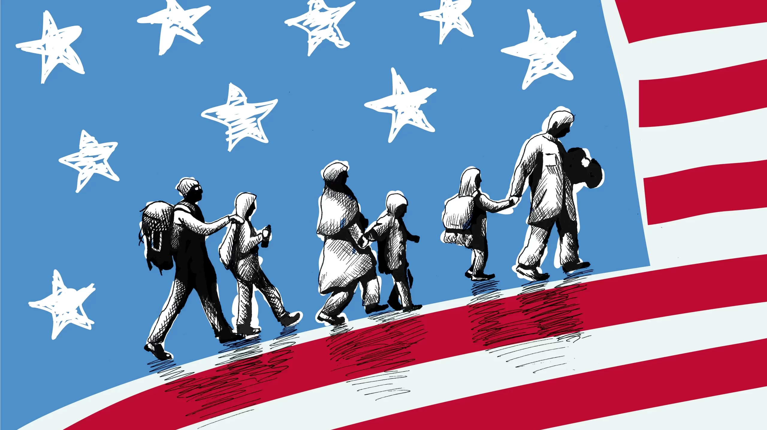 Illustration of USA immigration.