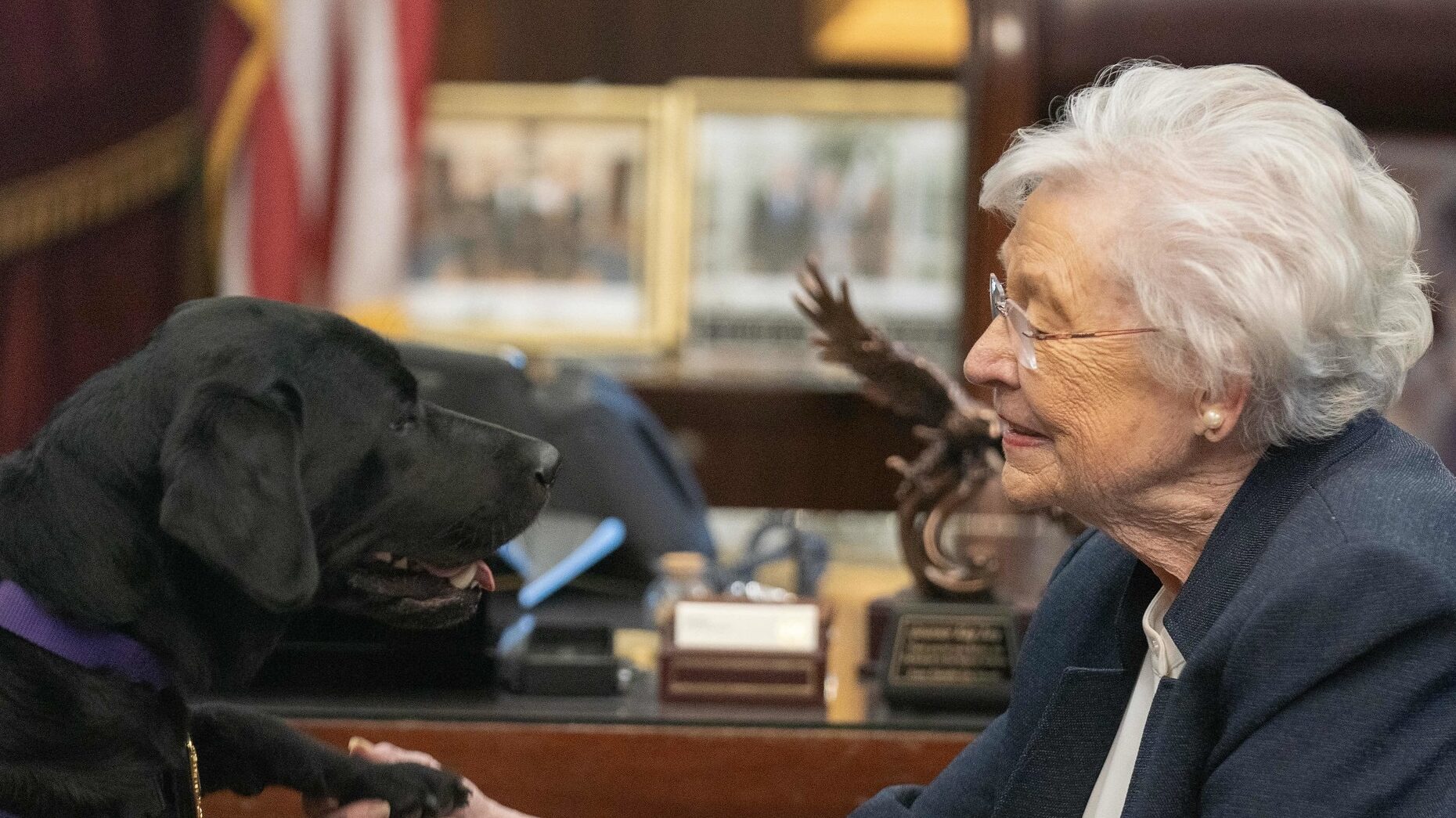 Gov. Ivey announces Vaquito, the work zone safety dog, as honorary ALEA trooper