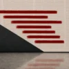 Editorial illustration showing red redaction bars over blurred history text with a dark diagonal shadow and faint floor reflection.