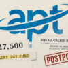 APT logo above an August 25 statewide survey notice stamped “POSTPONED,” beside $47,500 and “Rainy Day Fund” clippings.