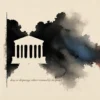 A white Supreme Court façade emerges from a spreading black, blue and crimson inkblot above the words “deny or disparage others retained by the people.”